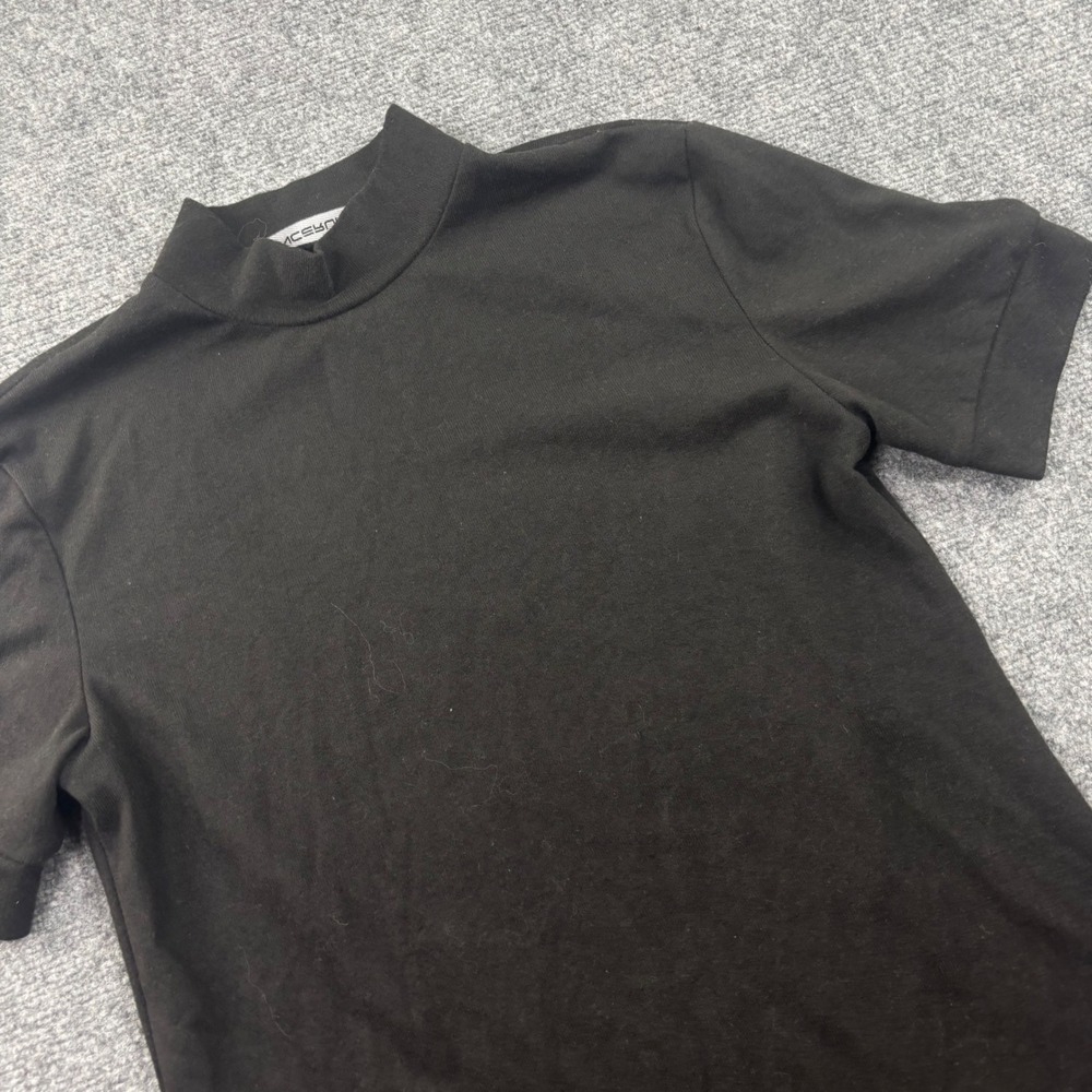 INCERUN‎ Mock Neck Shirt Large Black Short Sleeve Slim Fit Mens
